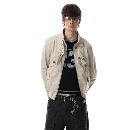 Magic Bear 2026 New Light Asia Street Functional Workwear Jacket Punk Button Design Motorcycle Jacket Short Style