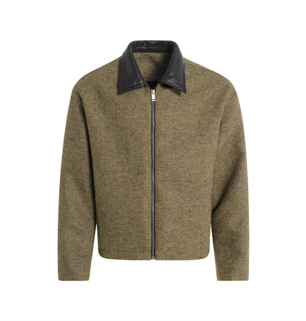 Colour-Block PU Leather Jacket
