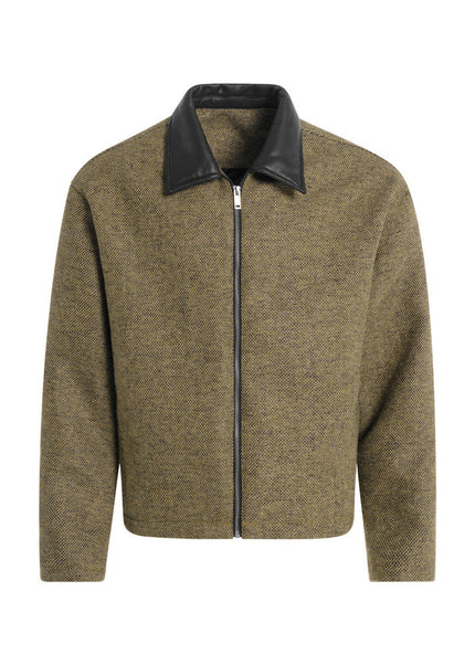 Colour-Block PU Leather Jacket