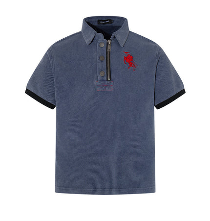 American vintage summer men's polo shirt, loose casual ins, street trend design, half-zip lapel collar short-sleeve T-shirt