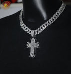 Heavy Industry Three-Row Diamond Cuban Chain 45cm + Pendant
