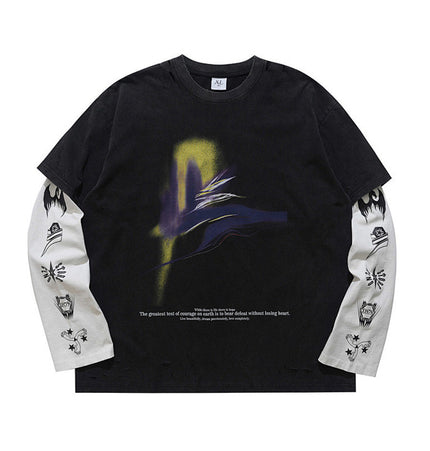 Distressed Patchwork Long Tee
