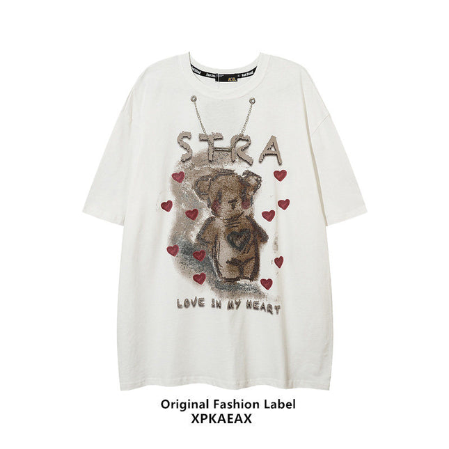 XPKAEAX's original trendy brand American high street niche design sense couple short sleeve national tide men's and women's BF style loose T-shirt