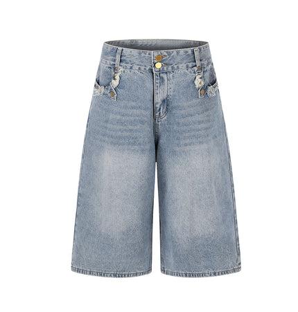 Patchwork Frayed Denim Shorts