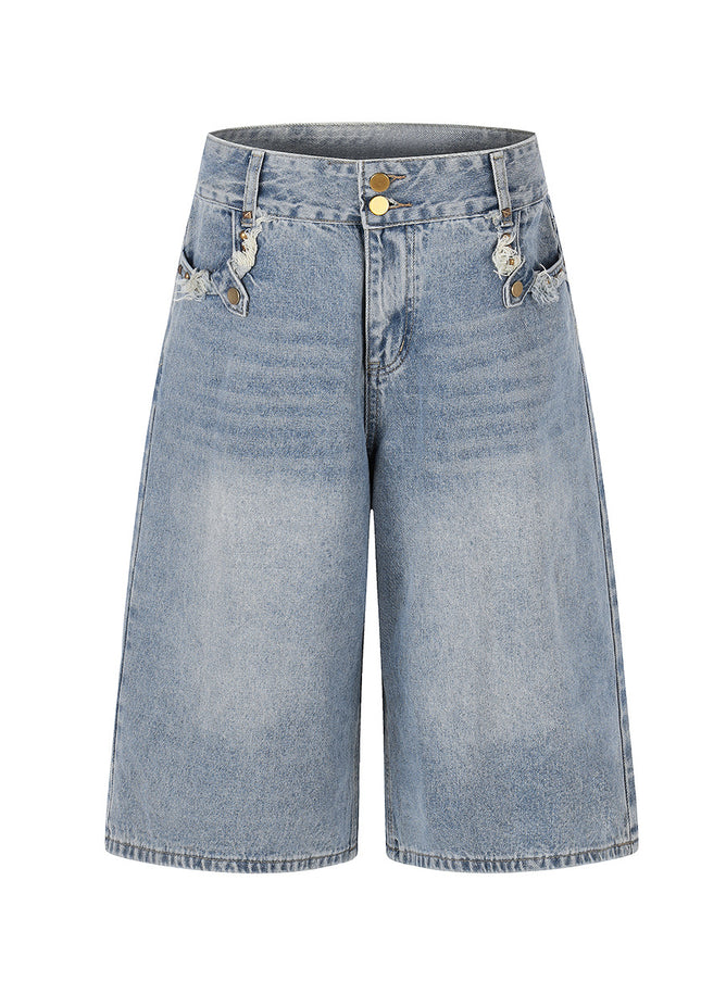 Patchwork Frayed Denim Shorts