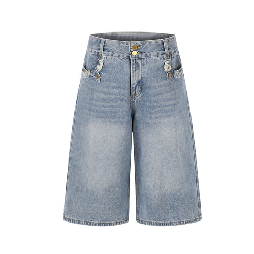 Patchwork Frayed Denim Shorts