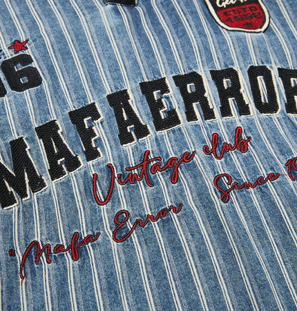 American baseball uniform summer men's polo shirt vintage American ins street trend letter embroidery contrast lapel T-shirt