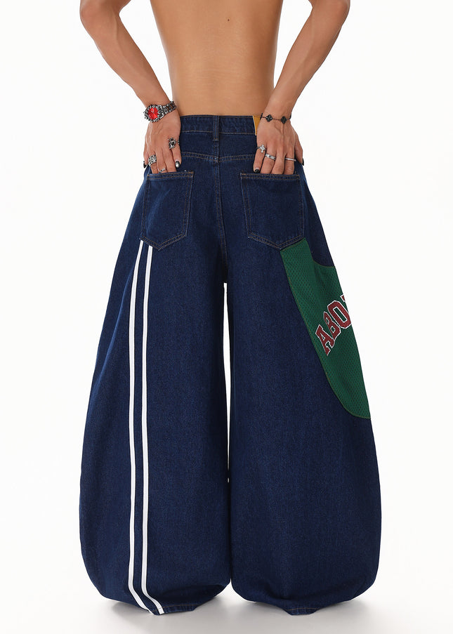 Monogram Patchwork Wide Jeans