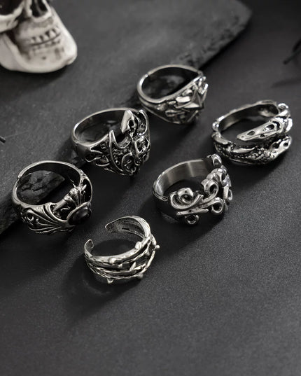 Men's 6-Piece Devil Ring Set, European and American 2026 Vintage Trendy Niche Design Cool Accessories