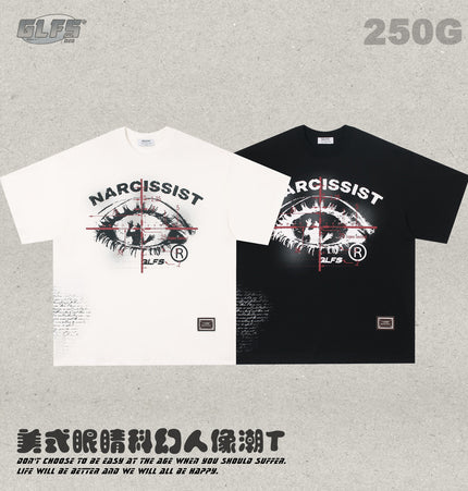 GLFS American style ins trendy brand retro boys versatile eyes cotton short sleeve female thin couple t-shirt chic top