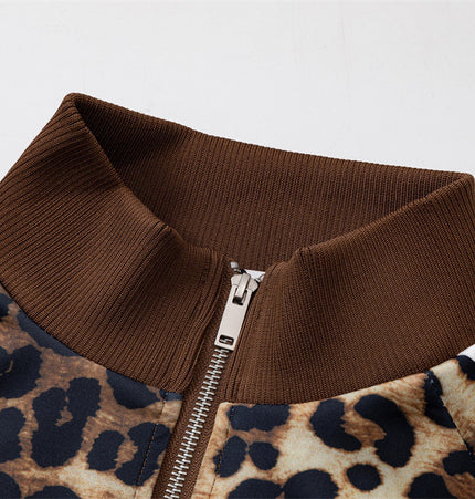 Leopard Panel Embroidered Baseball Jacket