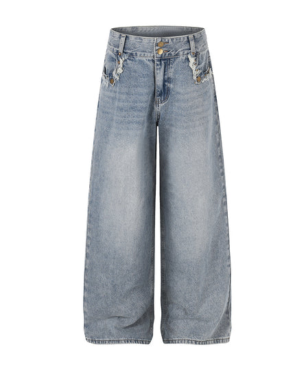 Jiayiku 2026 new arrival American high street RO style heavy washed workwear personalized jeans loose wide-leg trousers