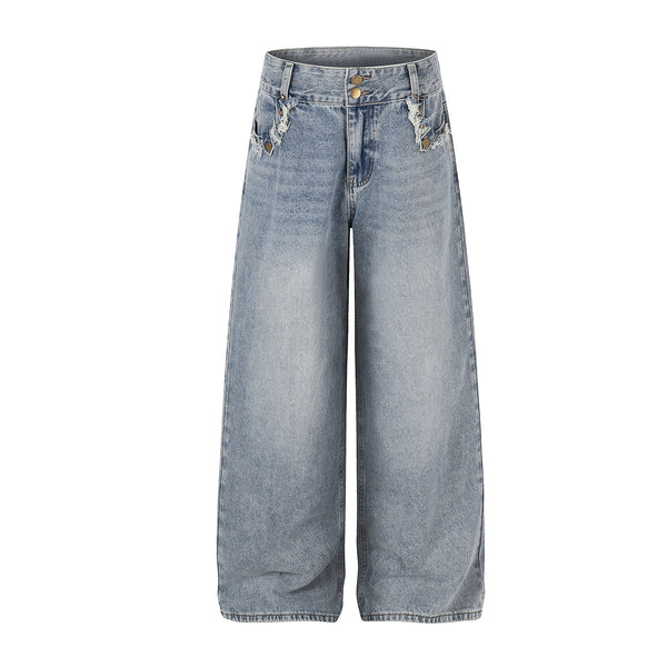 Jiayiku 2026 new arrival American high street RO style heavy washed workwear personalized jeans loose wide-leg trousers