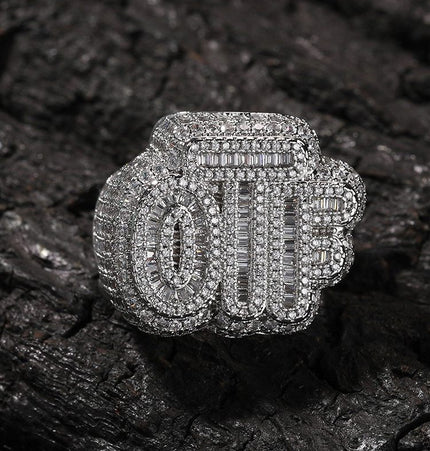OTF Alphabet Hip-Hop 5A Zircon-Inlaid Trendy Brand Ring for Men, Hip-Hop Personality Fashion Versatile Ring, European and American Style
