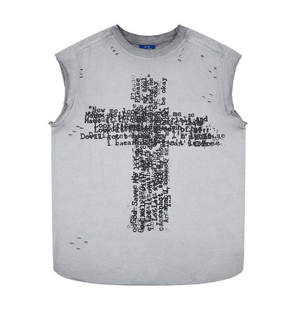 Washed Cross Distressed Tank