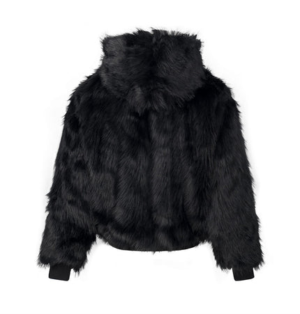 Cross Appliqué Faux-Fur Hooded Jacket