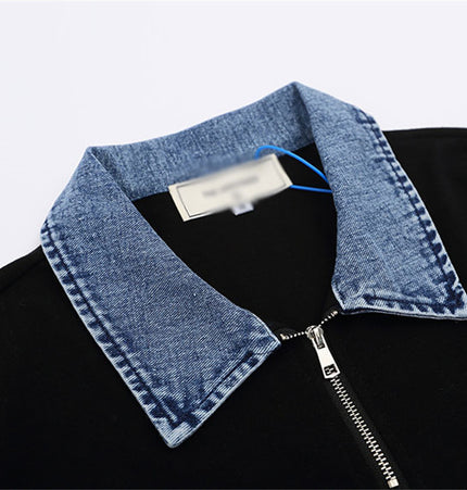 Monogram patch short-sleeved T-shirt men's ins, high street fashion brand, color-blocked lapel half-sleeve shirt, loose half-collar polo shirt