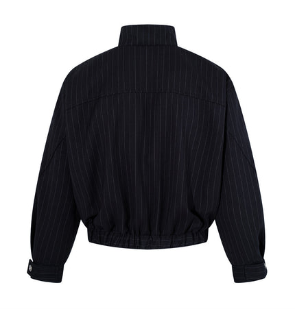 Vertical-Stripe Cropped Pilot Jacket