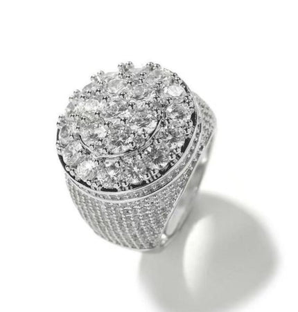 HIISEES European and American men's hip hop flower diamond ring trend retro real gold electroplated big ring shining jewelry