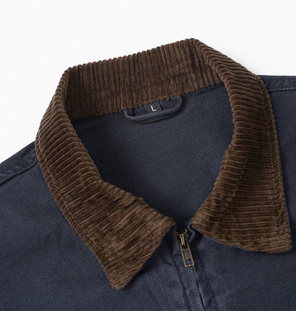 Contrast-Collar Canvas Work Jacket
