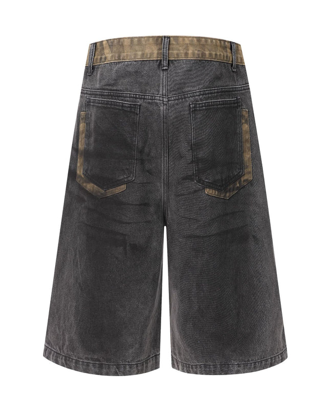 Jiayiku's 2026 new high street American retro wasteland feng shui washed stained denim shorts deconstruct cropped pants for men