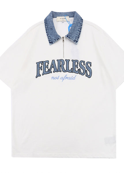 Monogram patch short-sleeved T-shirt men's ins, high street fashion brand, color-blocked lapel half-sleeve shirt, loose half-collar polo shirt