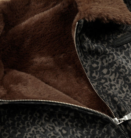 Leopard-Collar Zip Utility Vest