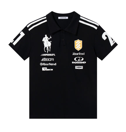 European and American letter print sport-casual men's polo shirt, summer top, INS trendy lapel short-sleeve T-shirt, pure cotton