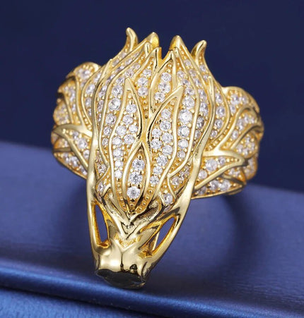 New original full diamond dragon head-up ring, men's and women's fashion commuting temperament, niche light luxury inlaid index finger ring accessories