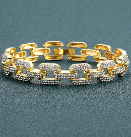 Copper gold-plated full diamond Cuban bracelet men's and women's hip-hopEuropean and American trendy simple squares men's bracelets accessories set hand accessories