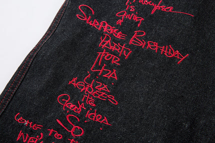 Letter Embroidered Breasted Jeans