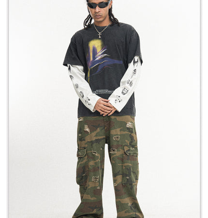 Distressed Patchwork Long Tee