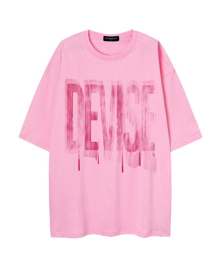 Fuzzy Letter Printing Half-Sleeve Tee
