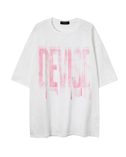 Fuzzy Letter Printing Half-Sleeve Tee