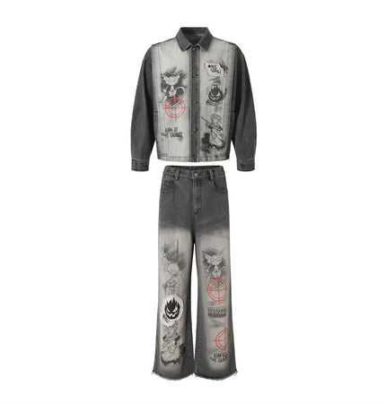 Hand-Painted Distressed Denim Set