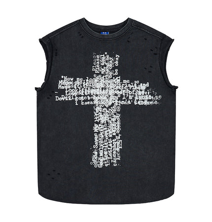 Washed Cross Distressed Tank
