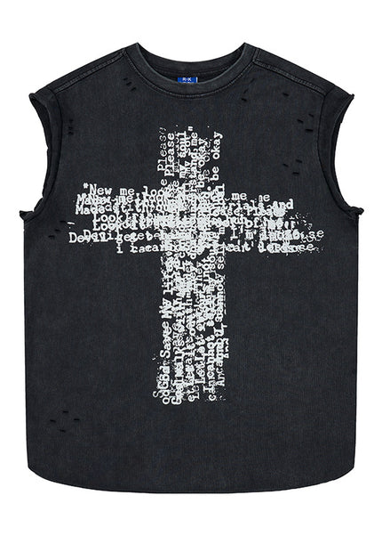 Washed Cross Distressed Tank