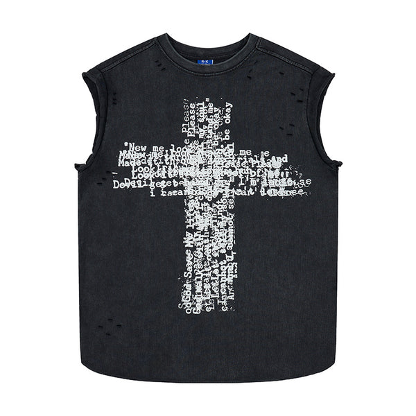 Washed Cross Distressed Tank