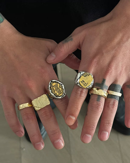 Men's 6-piece letter ring set, European and American retro hip-hop trendy unique niche design ring combo, cool