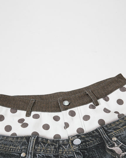 American street fashion brand printed design washed denim shorts, loose and unique style, roguish and cool wide-leg cropped pants for men and women