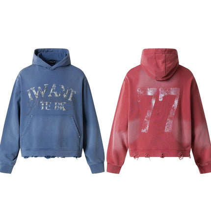 Magic Bear Men's 2026 New American Jersey Street Trendy Brand Hoodie Heavyweight Washable Broken Hoodie for Men