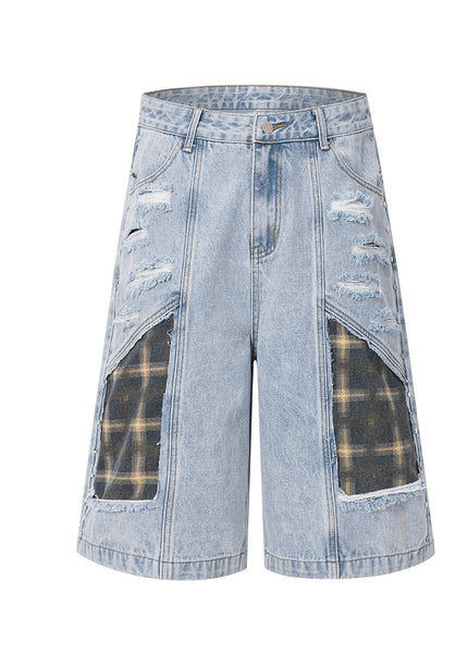 Spliced Denim Shorts