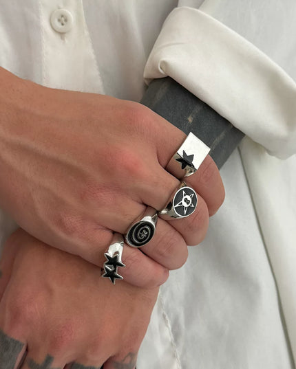 Men's 4-piece set of dripping oil five-pointed star ring set European and American hip-hop trend fashion boys take photos with accessories
