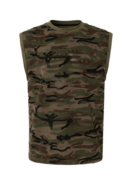 Distressed Camo Wide-Shoulder Tank