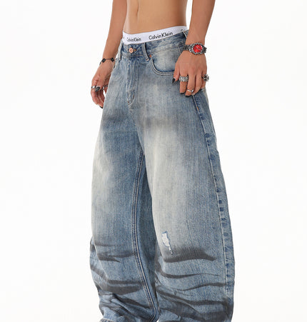 Water Ripple Washed Scimitar Jeans