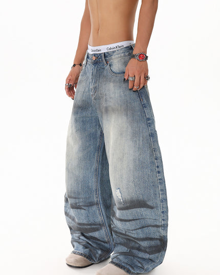 Water Ripple Washed Scimitar Jeans