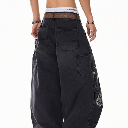 Floral Embroidered Vintage Jeans