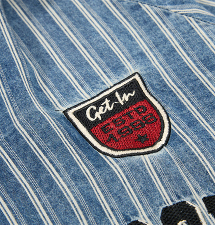 American baseball uniform summer men's polo shirt vintage American ins street trend letter embroidery contrast lapel T-shirt