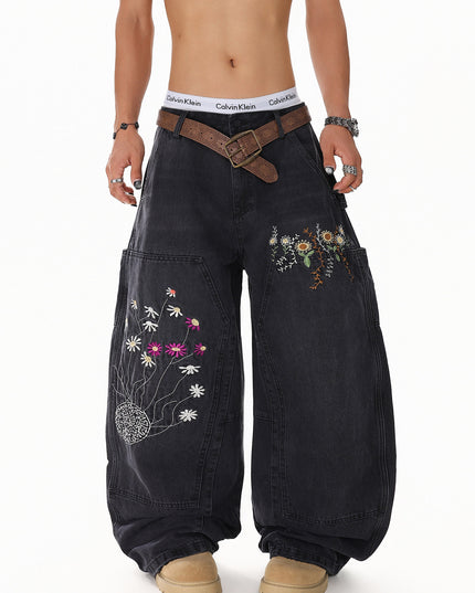 Floral Embroidered Vintage Jeans