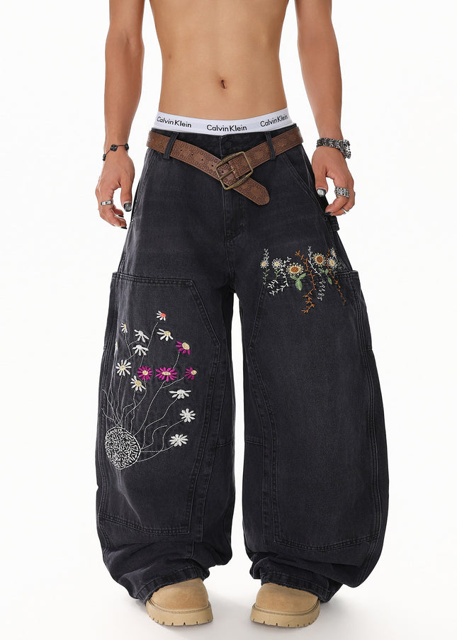 Floral Embroidered Vintage Jeans
